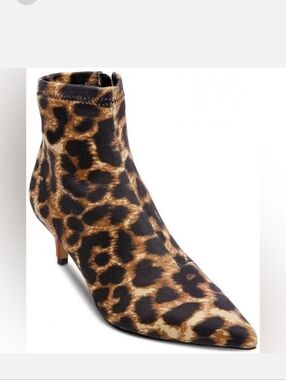 Betsey Johnson Leopard Print Ankle Bootie with Red Kitten Heel NWOB